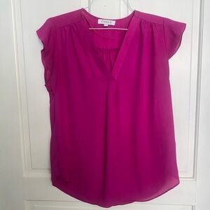 Chaus Magenta Cap Sleeve V-Neck Blouse